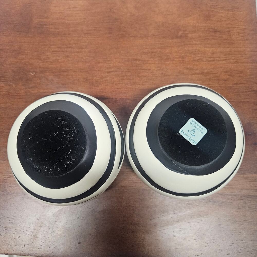 Vintage PartyLite African Inspiration Candle Holder Pair 2 Black Cream - Picture 3 of 8